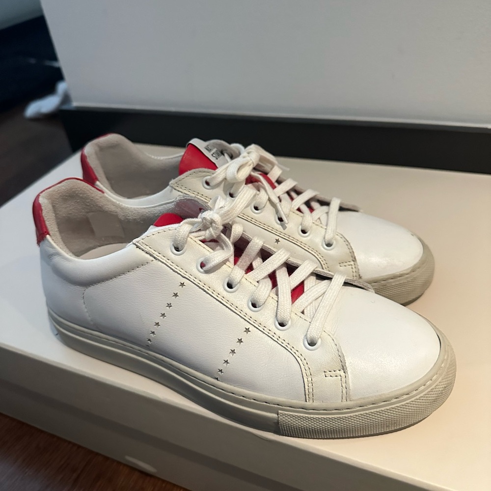 National Standard Edition 4 Low Top White and Red Sneakers